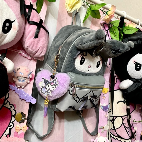 Sanrio Kuromi Purple Witch Pom Pom Pastel Goth handmade keychain - Picture 7 of 7